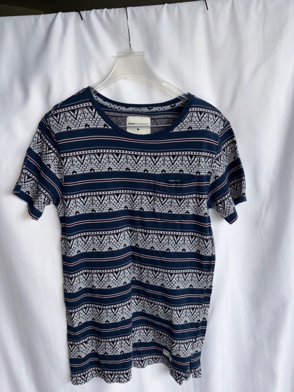 Modern Amusement Aztec Print Crew Shirt S, Blue/white/black